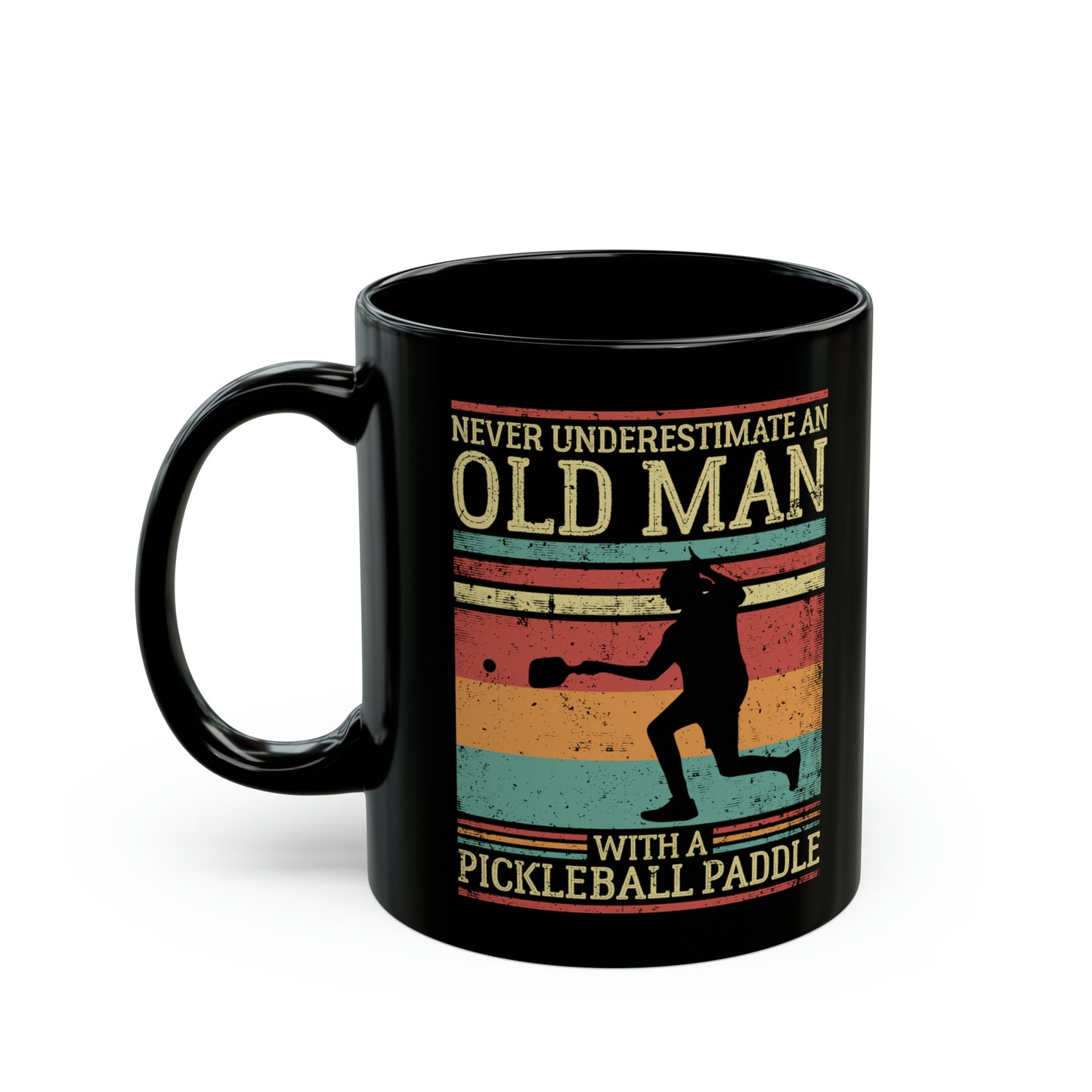 NEVER UNDERESTIMATE AND OLD MAN BLACK MUG (11oz)